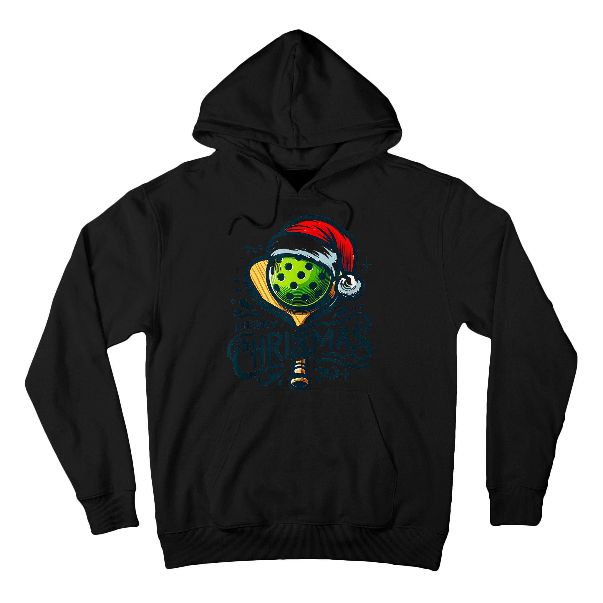 Merry Christmas Pickleball Pickle Ball and Paddle Santa Hat Tall Hoodie
