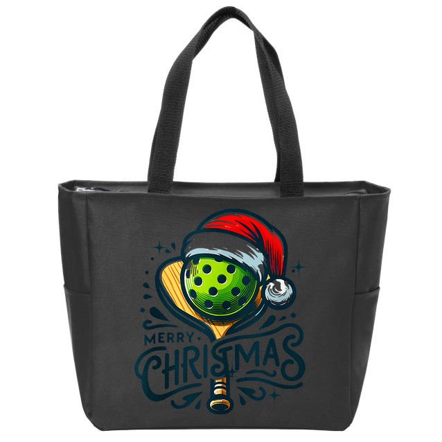 Merry Christmas Pickleball Pickle Ball and Paddle Santa Hat Zip Tote Bag