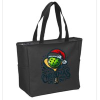 Merry Christmas Pickleball Pickle Ball and Paddle Santa Hat Zip Tote Bag