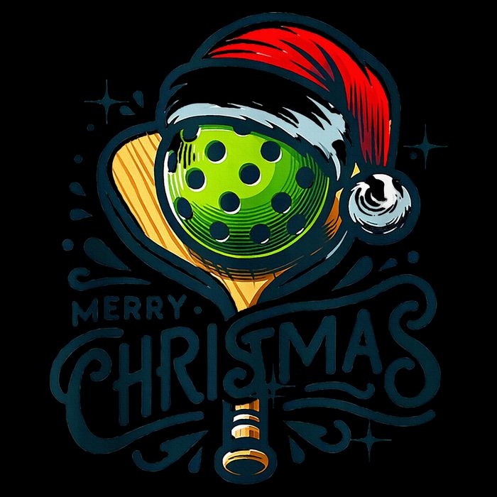 Merry Christmas Pickleball Pickle Ball and Paddle Santa Hat Zip Tote Bag