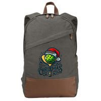 Merry Christmas Pickleball Pickle Ball and Paddle Santa Hat Cotton Canvas Backpack