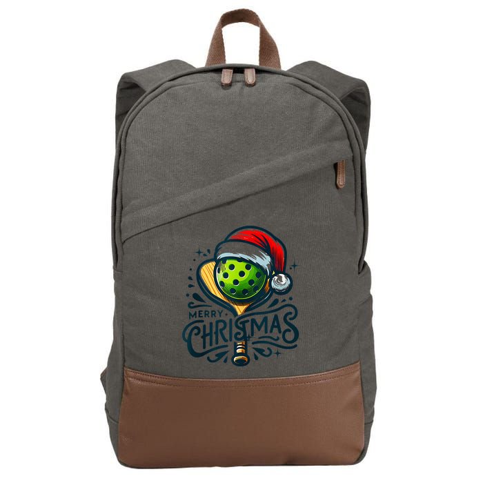 Merry Christmas Pickleball Pickle Ball and Paddle Santa Hat Cotton Canvas Backpack