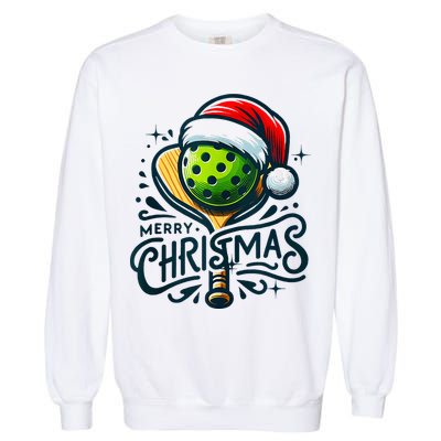 Merry Christmas Pickleball Pickle Ball and Paddle Santa Hat Garment-Dyed Sweatshirt