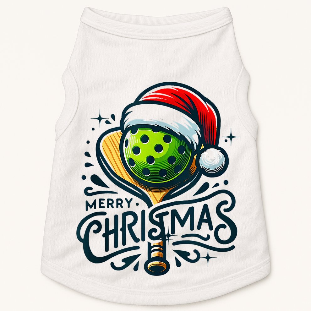 Merry Christmas Pickleball Pickle Ball and Paddle Santa Hat Doggie Tank