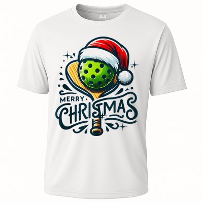 Merry Christmas Pickleball Pickle Ball and Paddle Santa Hat Performance Shirt