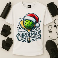 Merry Christmas Pickleball Pickle Ball and Paddle Santa Hat Cooling Performance Crew T-Shirt