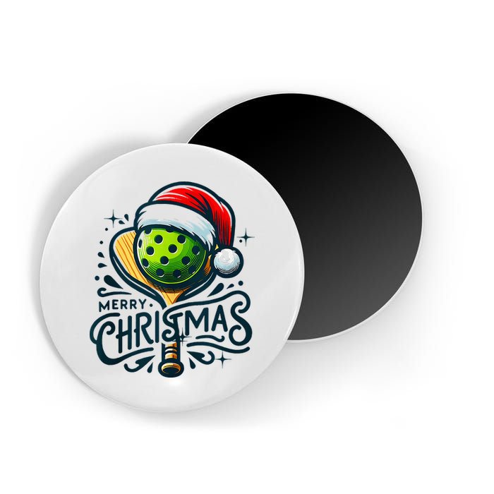 Merry Christmas Pickleball Pickle Ball and Paddle Santa Hat Magnet