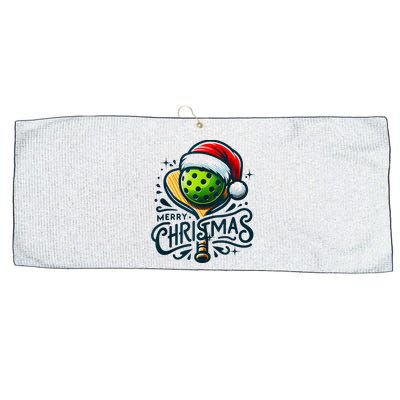 Merry Christmas Pickleball Pickle Ball and Paddle Santa Hat Large Microfiber Waffle Golf Towel