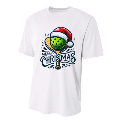 Merry Christmas Pickleball Pickle Ball and Paddle Santa Hat Youth Performance Sprint T-Shirt
