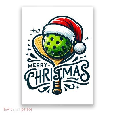 Merry Christmas Pickleball Pickle Ball and Paddle Santa Hat Poster