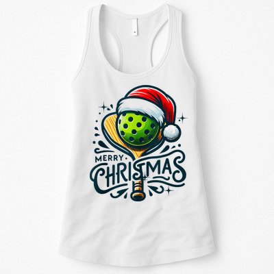 Merry Christmas Pickleball Pickle Ball and Paddle Santa Hat Womens Tank Top