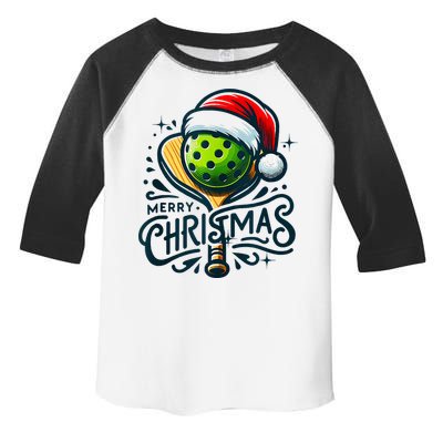 Merry Christmas Pickleball Pickle Ball and Paddle Santa Hat Toddler Fine Jersey T-Shirt