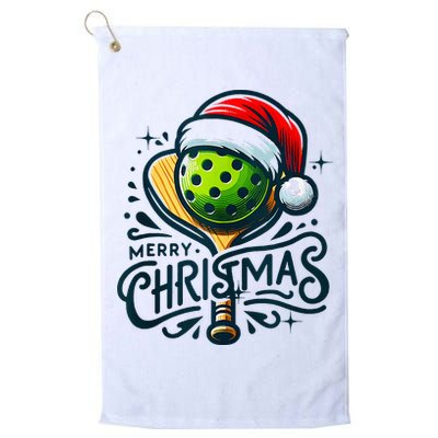 Merry Christmas Pickleball Pickle Ball and Paddle Santa Hat Golf Towel