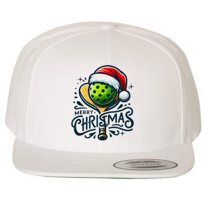 Merry Christmas Pickleball Pickle Ball and Paddle Santa Hat Wool Snapback Cap