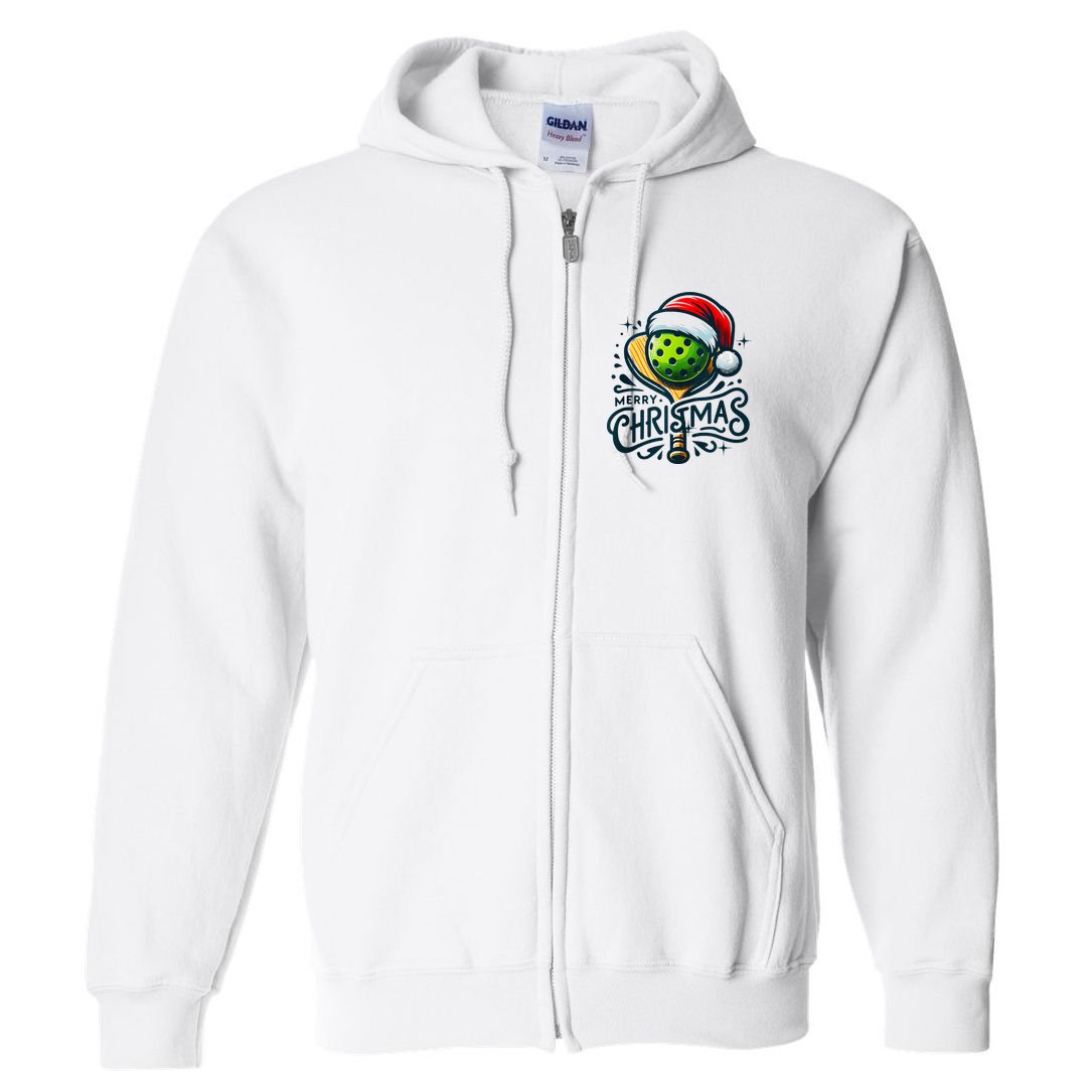 Merry Christmas Pickleball Pickle Ball and Paddle Santa Hat Full Zip Hoodie