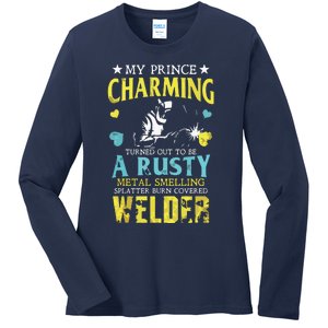 My Charming Prince Is A Welder Welding Gear Welder Wife Premium Ladies Long Sleeve Shirt