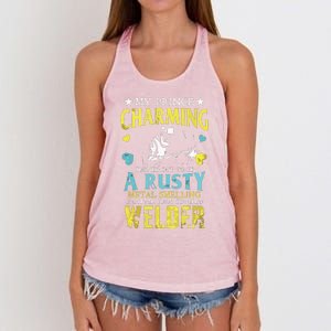 My Charming Prince Is A Welder Welding Gear Welder Wife Premium Women's Knotted Racerback Tank