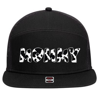 Mommy Cow Print Cow Pattern Mother's Day 7 Panel Mesh Trucker Snapback Hat