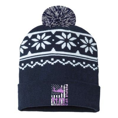 Military Child Purple Up American Flag Helicopter USA-Made Snowflake Beanie