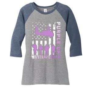 Military Child Purple Up American Flag Helicopter Women's Tri-Blend 3/4-Sleeve Raglan Shirt