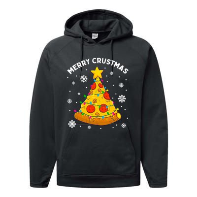 Merry Crustmas Pizza Christmas Tree Xmas Gifts Long Sleeve Performance Fleece Hoodie