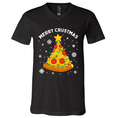 Merry Crustmas Pizza Christmas Tree Xmas Gifts Long Sleeve V-Neck T-Shirt