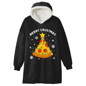 Merry Crustmas Pizza Christmas Tree Xmas Gifts Long Sleeve Hooded Wearable Blanket