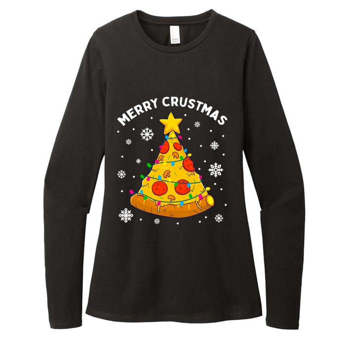 Merry Crustmas Pizza Christmas Tree Xmas Gifts Long Sleeve Womens CVC Long Sleeve Shirt