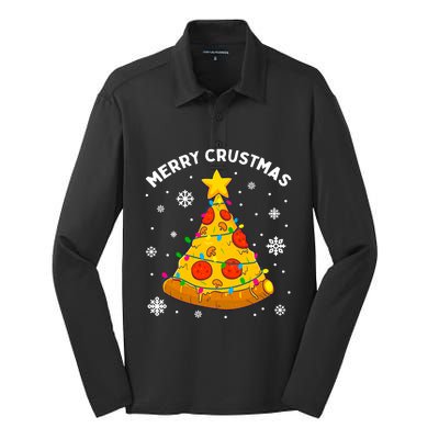 Merry Crustmas Pizza Christmas Tree Xmas Gifts Long Sleeve Silk Touch Performance Long Sleeve Polo