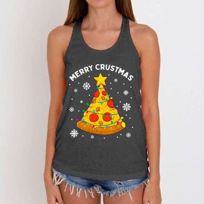 Merry Crustmas Pizza Christmas Tree Xmas Gifts Long Sleeve Women's Knotted Racerback Tank