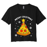 Merry Crustmas Pizza Christmas Tree Xmas Gifts Long Sleeve Women's Crop Top Tee