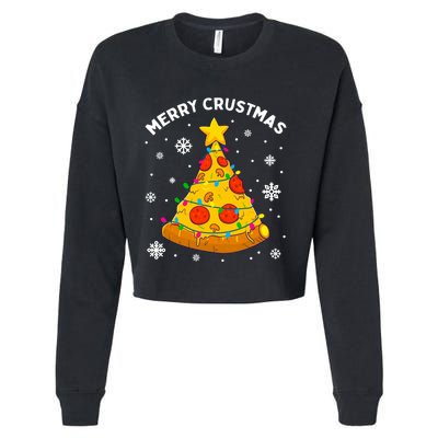 Merry Crustmas Pizza Christmas Tree Xmas Gifts Long Sleeve Cropped Pullover Crew