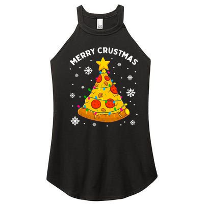 Merry Crustmas Pizza Christmas Tree Xmas Gifts Long Sleeve Women's Perfect Tri Rocker Tank