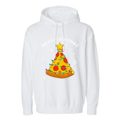 Merry Crustmas Pizza Christmas Tree Xmas Gifts Long Sleeve Garment-Dyed Fleece Hoodie