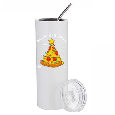 Merry Crustmas Pizza Christmas Tree Xmas Gifts Long Sleeve Stainless Steel Tumbler