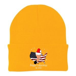 Merry Christmas President Trump Santa Hat America Flag Knit Cap Winter Beanie