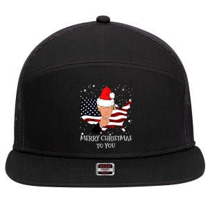 Merry Christmas President Trump Santa Hat America Flag 7 Panel Mesh Trucker Snapback Hat