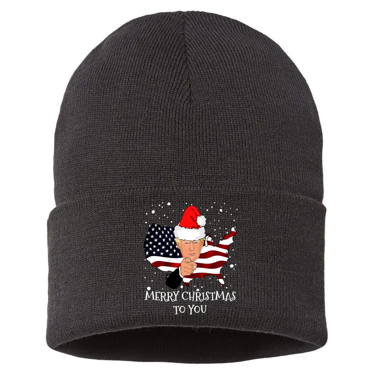 Merry Christmas President Trump Santa Hat America Flag Sustainable Knit Beanie