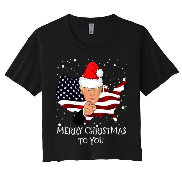 Merry Christmas President Trump Santa Hat America Flag Crop Top