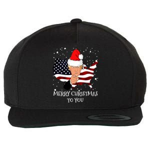 Merry Christmas President Trump Santa Hat America Flag Wool Snapback Cap