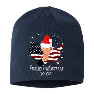 Merry Christmas President Trump Santa Hat America Flag Sustainable Beanie