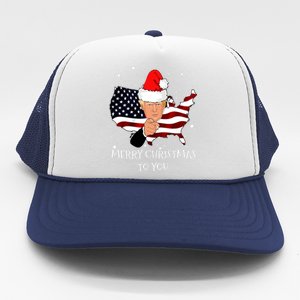 Merry Christmas President Trump Santa Hat America Flag Trucker Hat