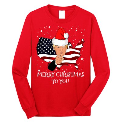 Merry Christmas President Trump Santa Hat America Flag Long Sleeve Shirt