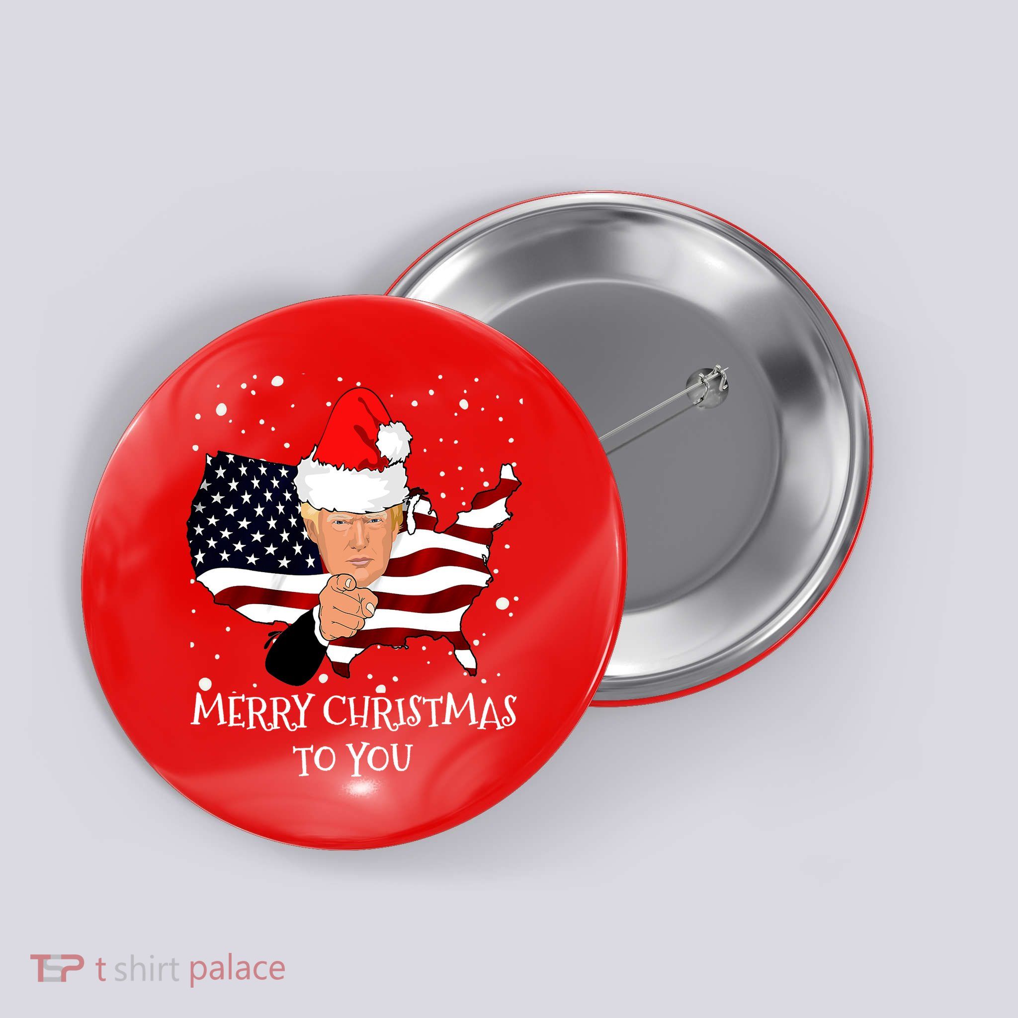 Merry Christmas President Trump Santa Hat America Flag Button