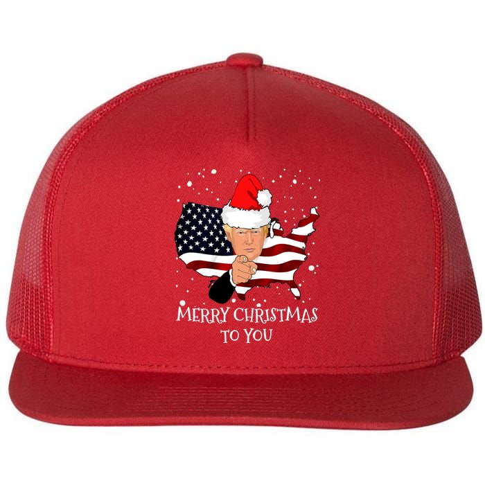 Merry Christmas President Trump Santa Hat America Flag Flat Bill Trucker Hat