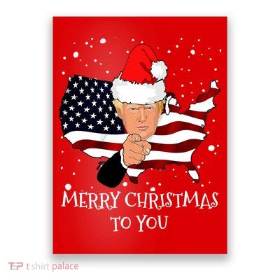 Merry Christmas President Trump Santa Hat America Flag Poster
