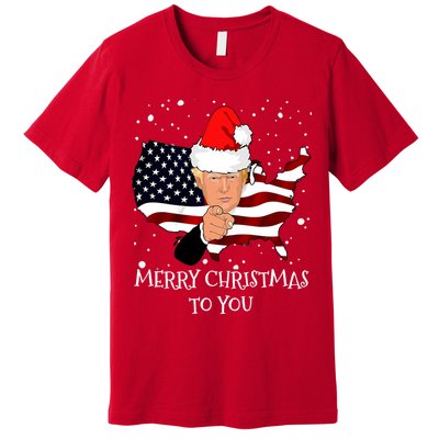 Merry Christmas President Trump Santa Hat America Flag Premium T-Shirt