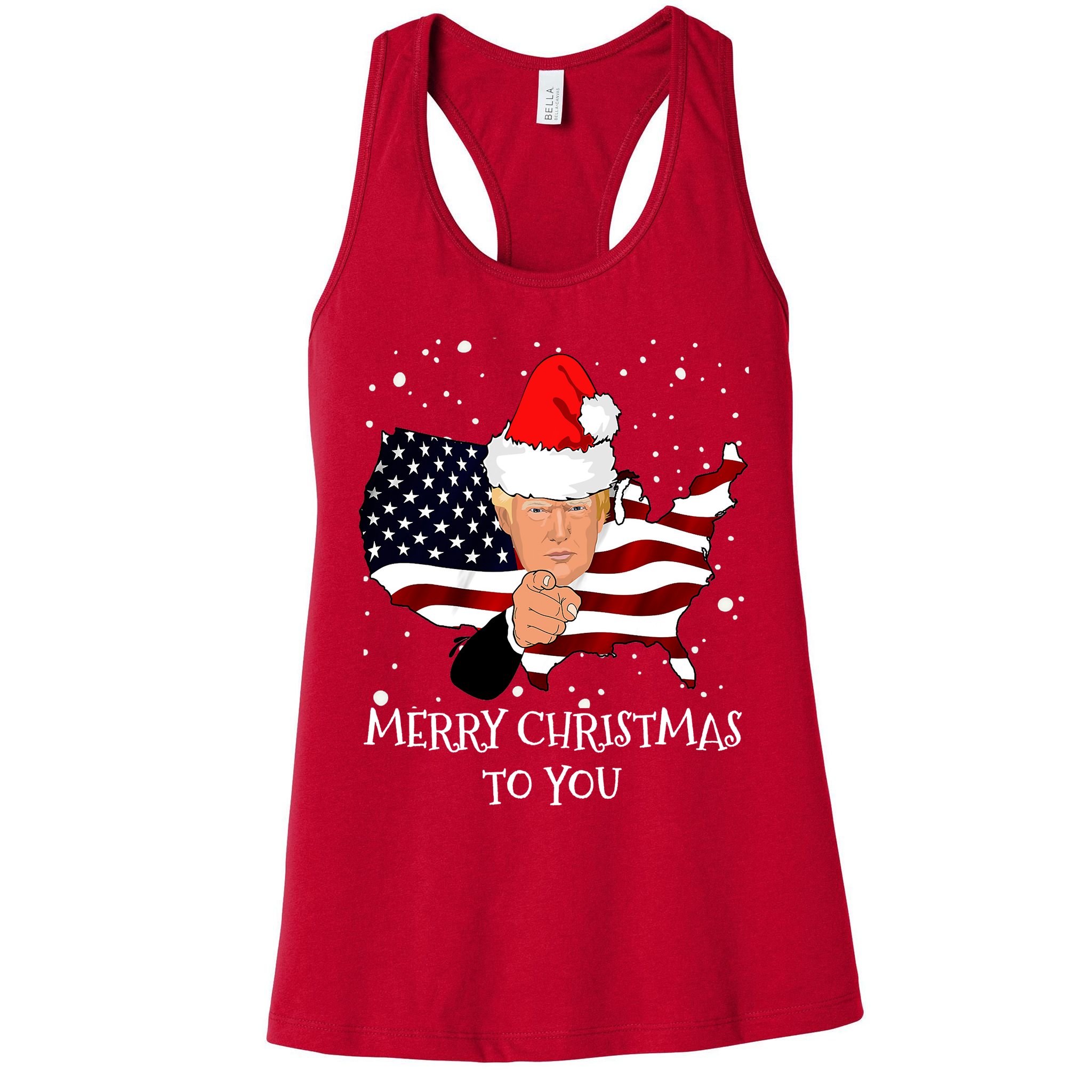 Merry Christmas President Trump Santa Hat America Flag Womens Tank Top
