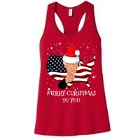 Merry Christmas President Trump Santa Hat America Flag Womens Tank Top