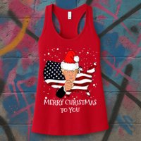 Merry Christmas President Trump Santa Hat America Flag Womens Tank Top